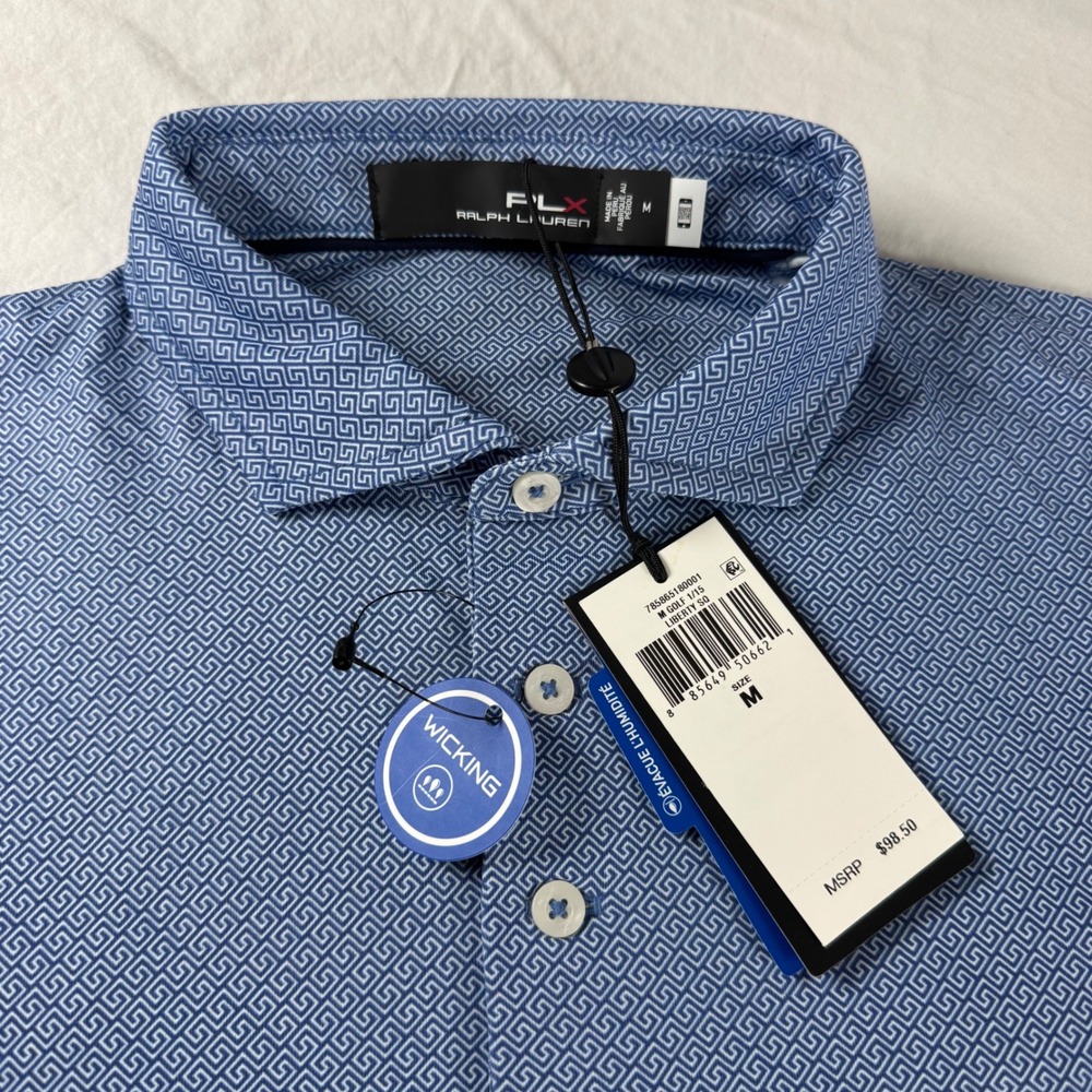 NWT RLX Ralph Lauren Men's Size M Blue Greek Key Performance Golf Polo Shirt - Picture 5 of 12
